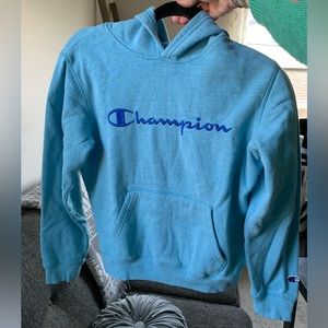 Champion hooded sweatshirt in light blue in a youth size L